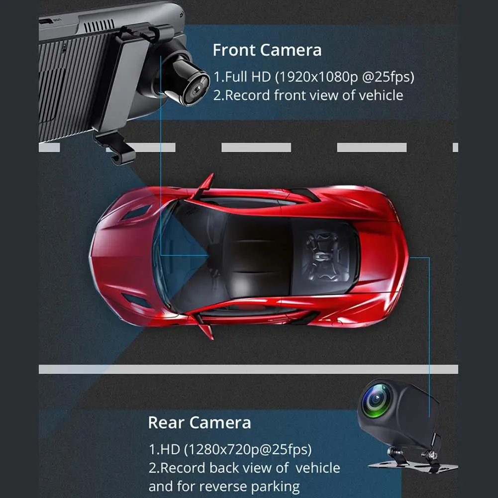 

9.66 Inch Dash Cam ADAS WIFI Dual Video Recording 1080P 4G Android 8.1 Lens RAM2G ROM16G GPS Navigation Driving Recorder