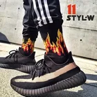 Мода, цвета: белый, черный, хлопок Мужские носки на огонь с принтом в стиле хип-хоп катания на скейтборде для мужчин уличные Стиль Calcet пламени носки со словами