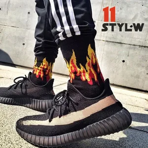 Мода, цвета: белый, черный, хлопок Мужские носки на огонь с принтом в стиле хип-хоп катания на скейтборде для мужчин уличные Стиль Calcet пламени носки со словами