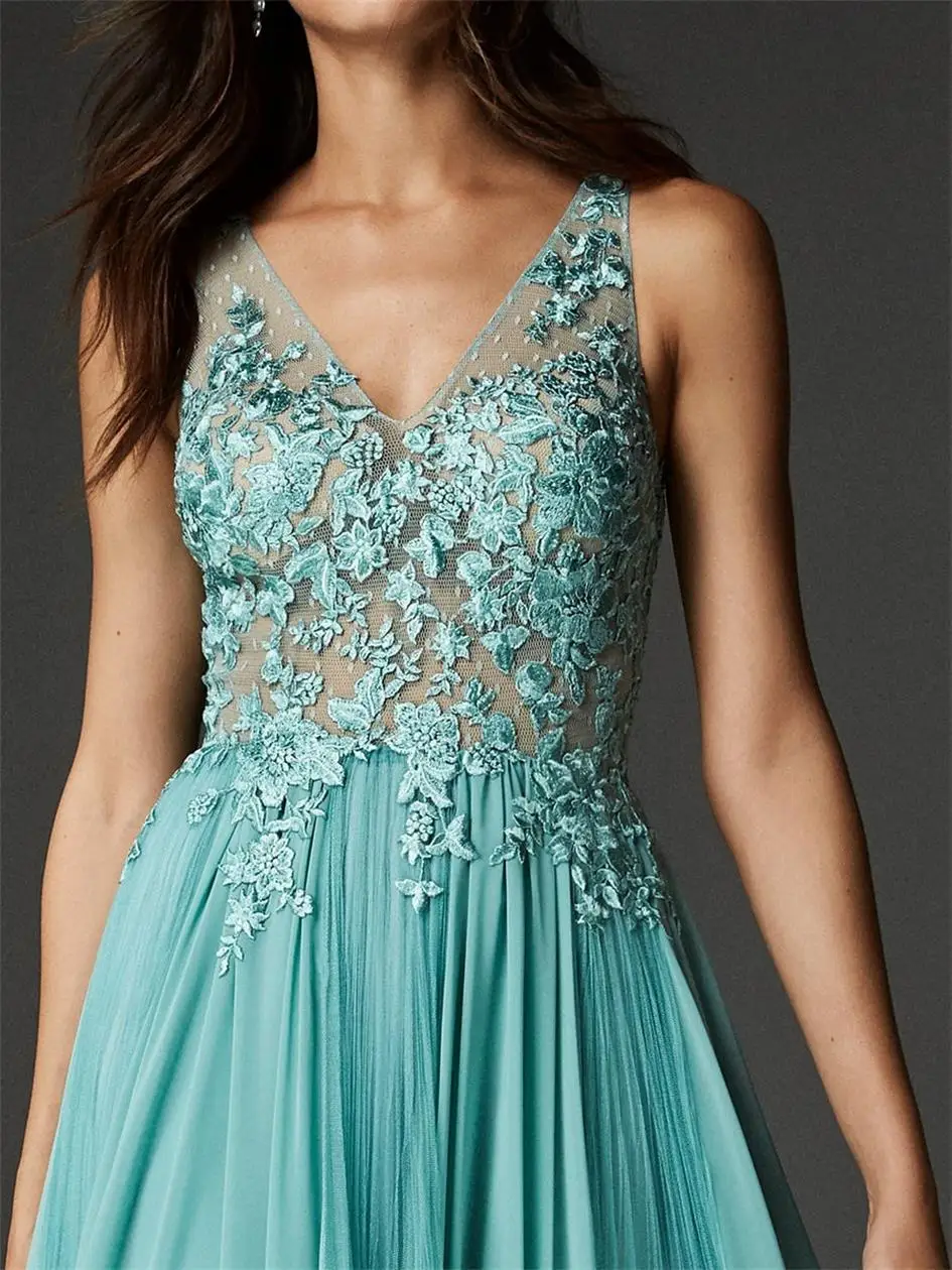 Платье вечернее из тюля с V-образным вырезом ТРАПЕЦИЕВИДНОЕ