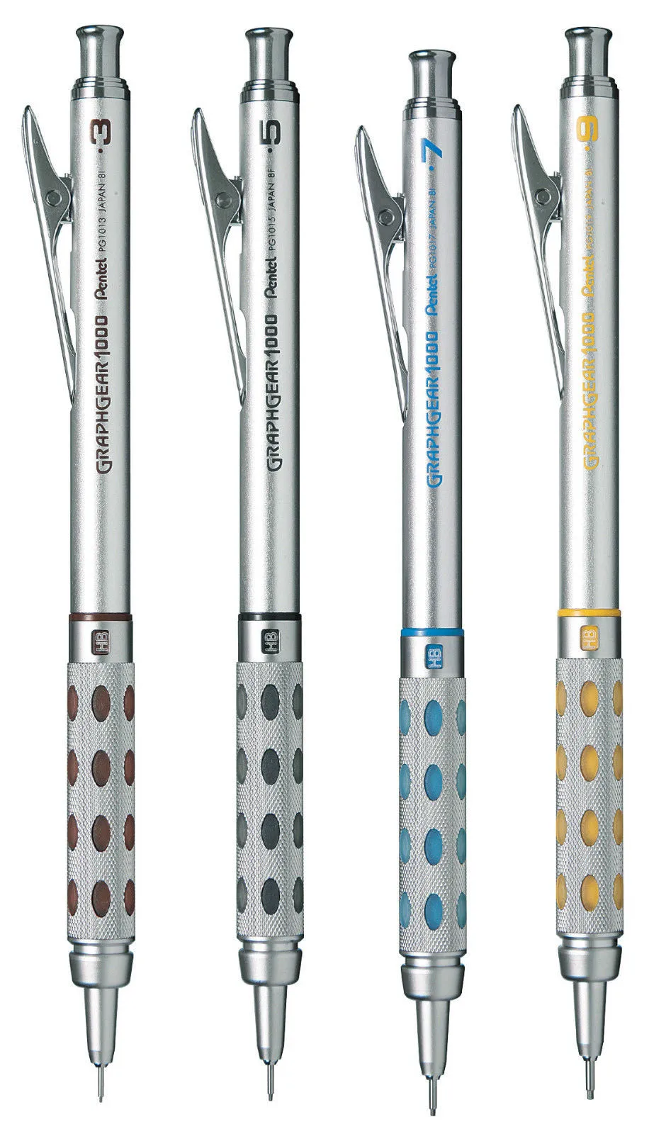 4  Pentel GRAPHGEAR 1000 Mechanical Drafting Pencil Set PG1013/15/17/19(0.3/0.5/0.7/0.9mm) Each Size One Pencil