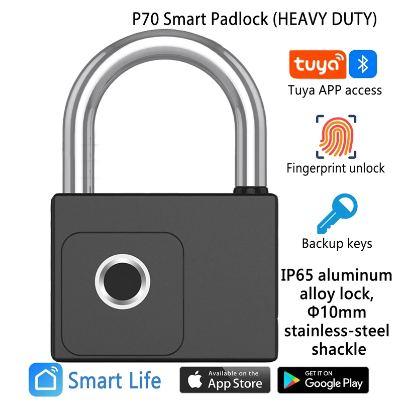 IP66 Waterproof Tuya APP Remote Smart Padlock Fingerprint Electronic Padlock USB Rechargeable Backup Port With Key Unlock