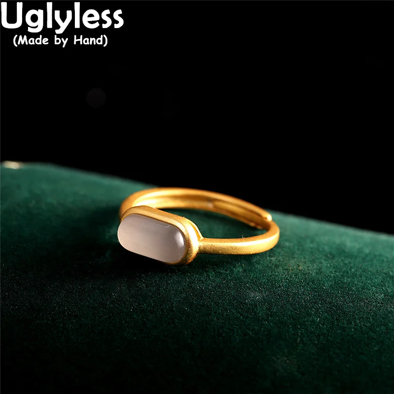 

Uglyless Geometric Fashion Simple Rectangle Rings for Women Nature Hotan Jade Minimalism Jewelry Real 925 Silver Gold Ring Vogue