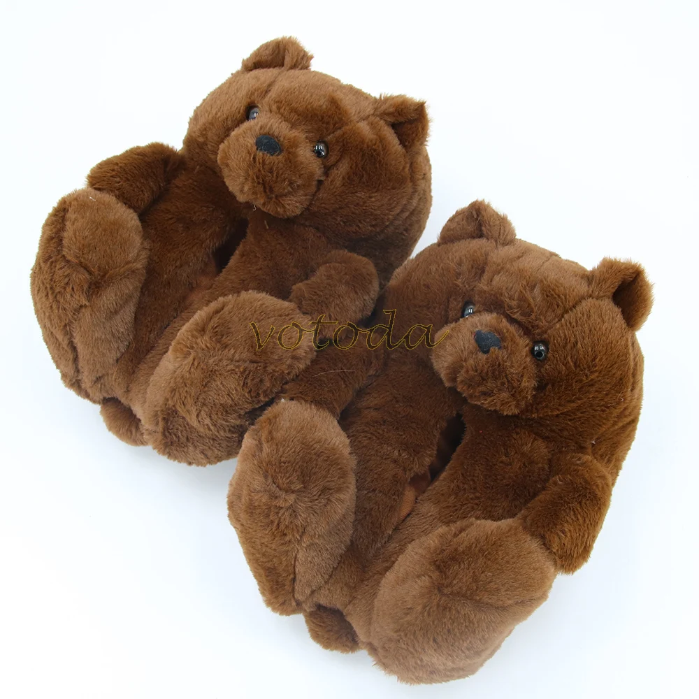 Teddy Bear Slippers Women Cute Cartoon Slides Furry Warm Soft Shoes Home Non-slip Cotton Flip Flops Rainbow Teddies Bear Slipper best house slippers