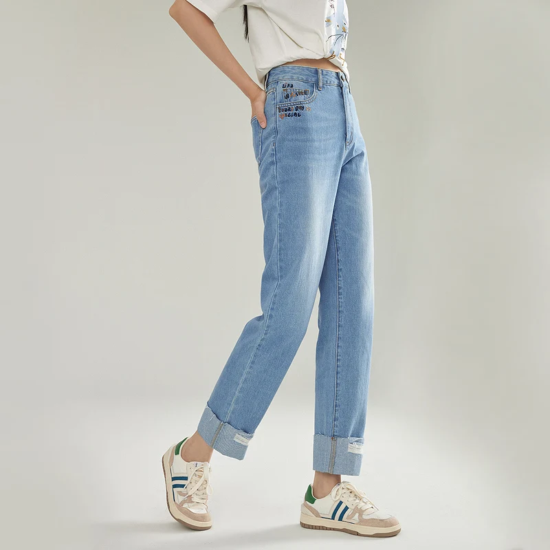 INMAN/женские джинсы осень-весна шикарные с вышивкой тонкие свернутые дизайн