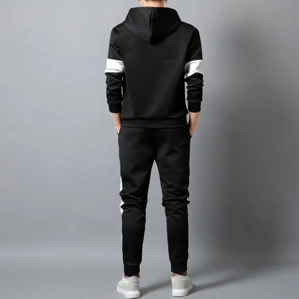 Wei Schwarz Mnner толстовки Набор Mode 2019 Herbst Marke Lssige Herren Gesetzt Sport Zwei Stck Лоскутная Толстовка с