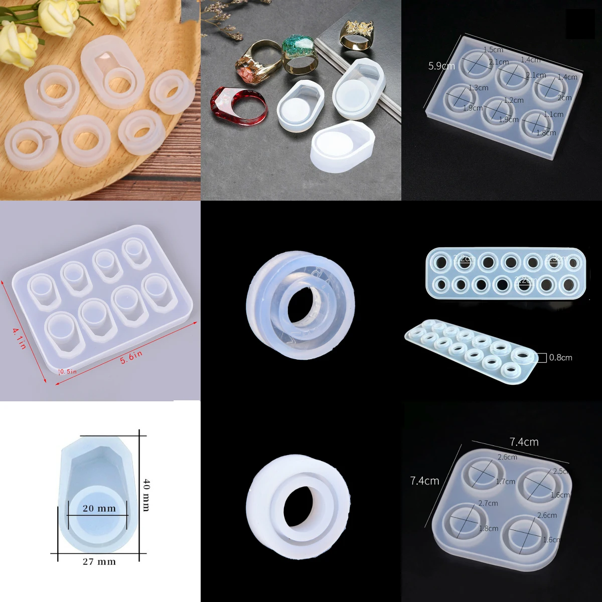 

Assorted Sizes Flat Rings Mold Collection Handmade DIY Making Ring Jewelry Silicone Mold Crystal Epoxy Mould Epoxy Resin