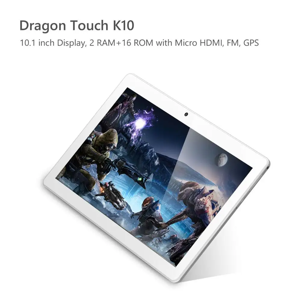 10 дюймовый планшет Dragon Touch K10 Android 2 Гб ОЗУ 16 ПЗУ четырёхъядерный 8 1 IPS HD дисплей Micro