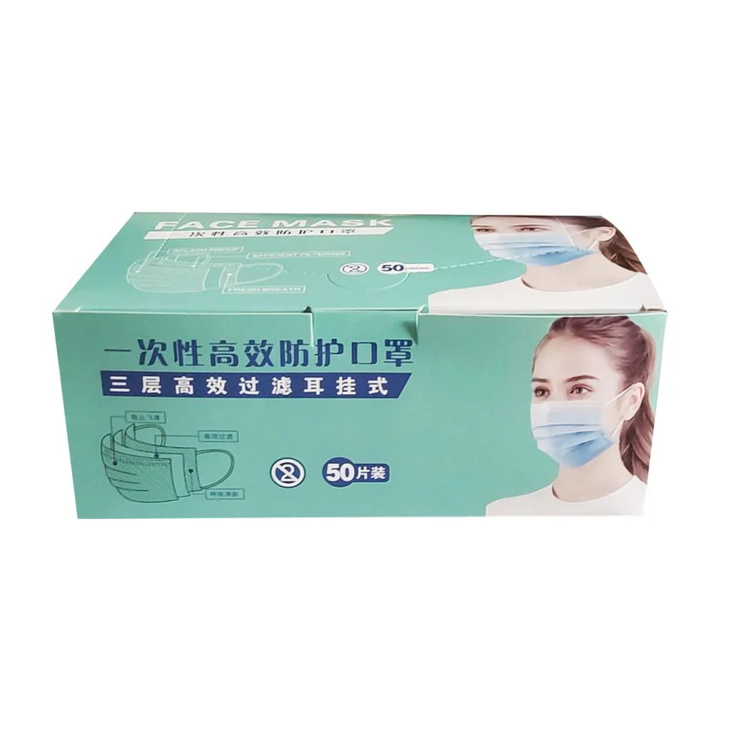 

50PCS 3 Layer Mouth Masks Filter Disposable Air Purifying Face Mask Cover Non-Woven Protective Breathable Earloops Masks E