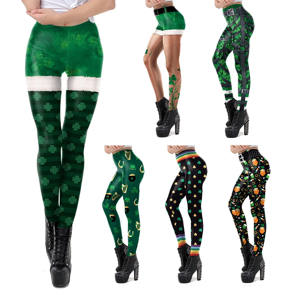 

VIP FASHION Leggings St. Patrick's Day Plus Size Women Clothing Sexy Skinny Four Leaf Clover Print Leggings For Girls