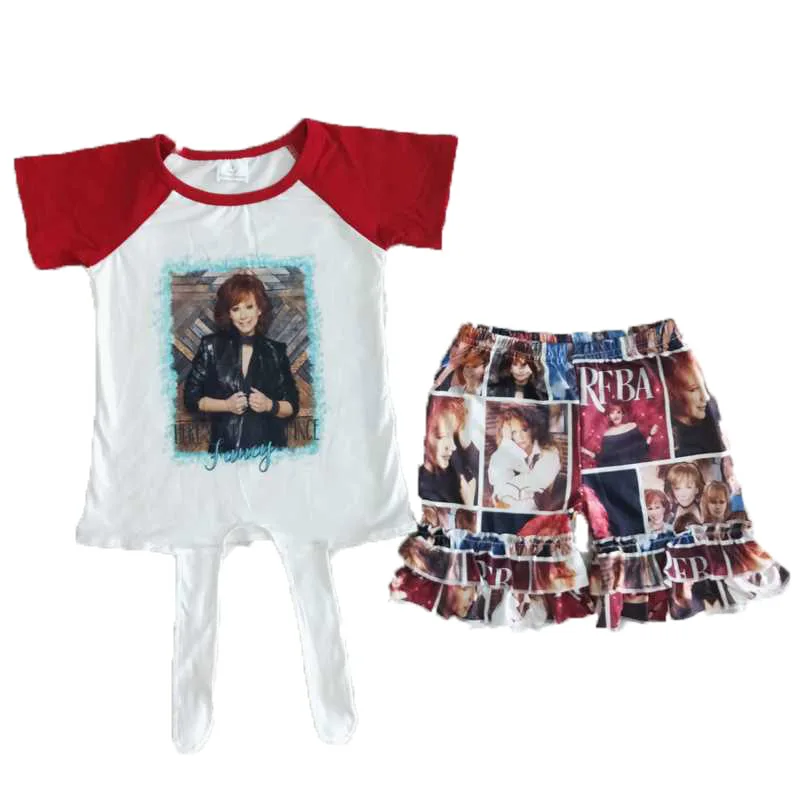 

Toddler Girls Outfits Set Singer Print T-Shirt Short Bell-Bottom Pants For Summer Casual Baby Kids Wear