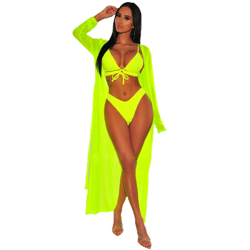 Летний сексуальный пляжный купальник бикини комплект из 3 предметов шифоновая