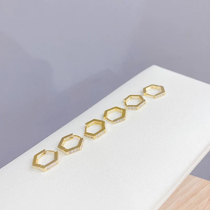 

2021 New Design 6 Pcs 14K Gold Plated Simple Style Geometric Stud Earrings Luxury Jewelry Cubic Zircon Earrings