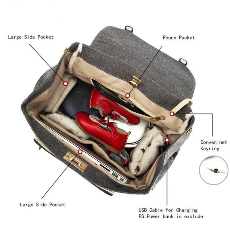 Soild Nylon Baby Diaper Bag With USB Waterproof Women's Backpack Kid's Stroller Supplies Casual Outdoor Bolsa Maternidade | Мать и
