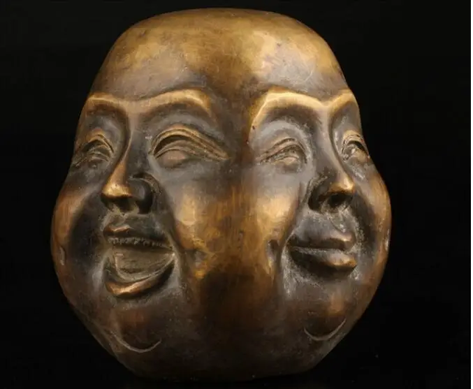 Медный Satue старинный коллекционный Бронзовый литье радует печали духовные