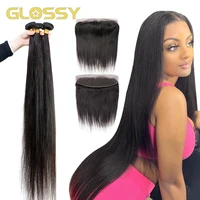 straight hair bundles with 13x4 frontal closure brazilian hair weave bundles 30 34 40 inch human hair bundles with closure