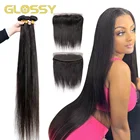 Пряди прямых волос с фронтальной застежкой 13x4, пряди бразильских волос 30, 34, 40 дюймов, пряди натуральных волос с застежкой