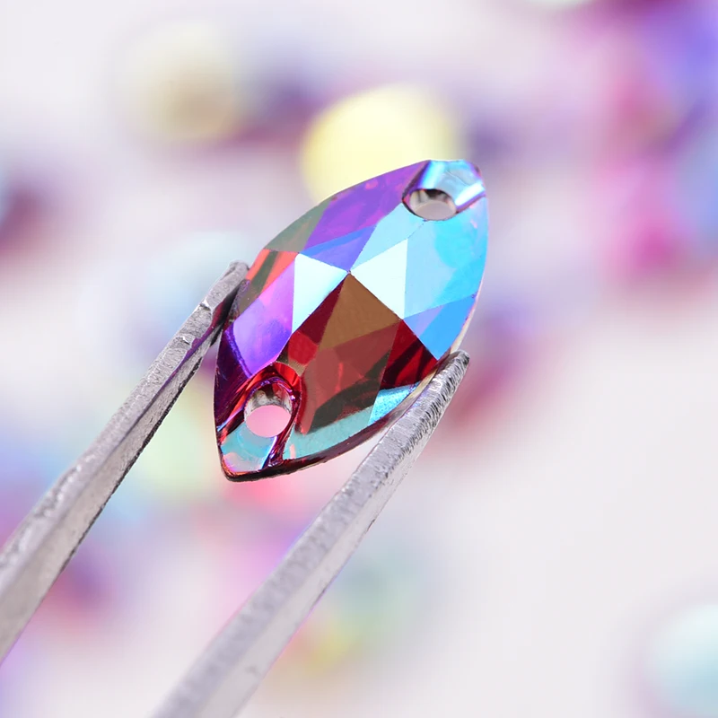 Разноцветные стразы конский глаз пришивные из смолы с плоским основанием