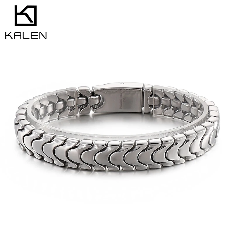 

Kalen Punk Gold 12mm Animal Chain Men's Vintage Brushed Stainless Steel Bracelet Wristband Jewelry