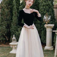 vintage victorian sweet lolita gothic retro french velvet stitching mesh dress temperament black princess fluffy fairy dresses