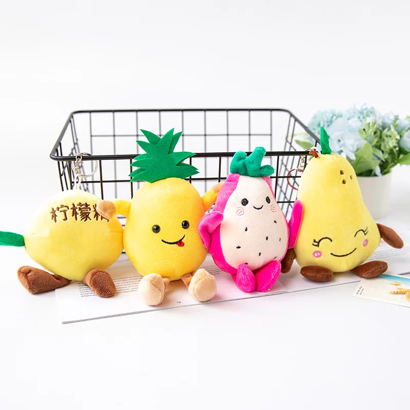 

12cm plush Simulation Fruit Lemon Dragon Fruit Pineapple Pear with expression Keychain Pendant Bag decoration festival gift kid