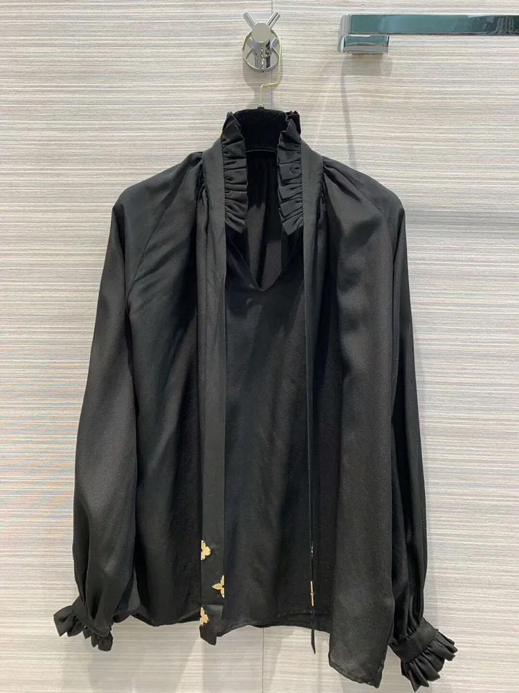 

2020 Early Spring Women's New Fashion Elegant Court Style Lace Collar Collar Sleeve Shirt 2 Color White & Black