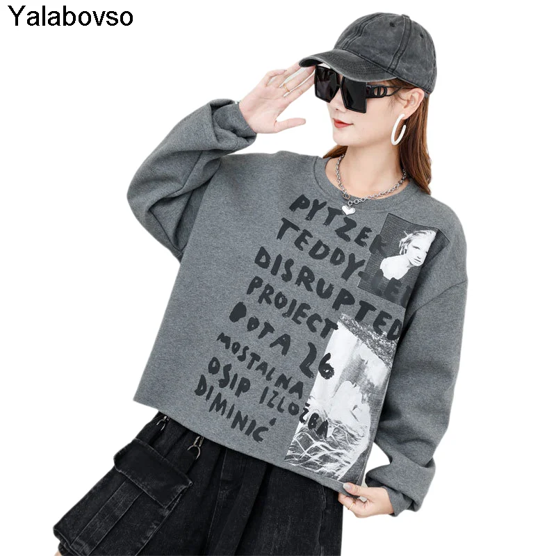 

2021 Autumn New Oversize Women's Loose Long Sleeve T-shirt Letter Printed Tops Gray Green Color Casual Tees And T Shirts