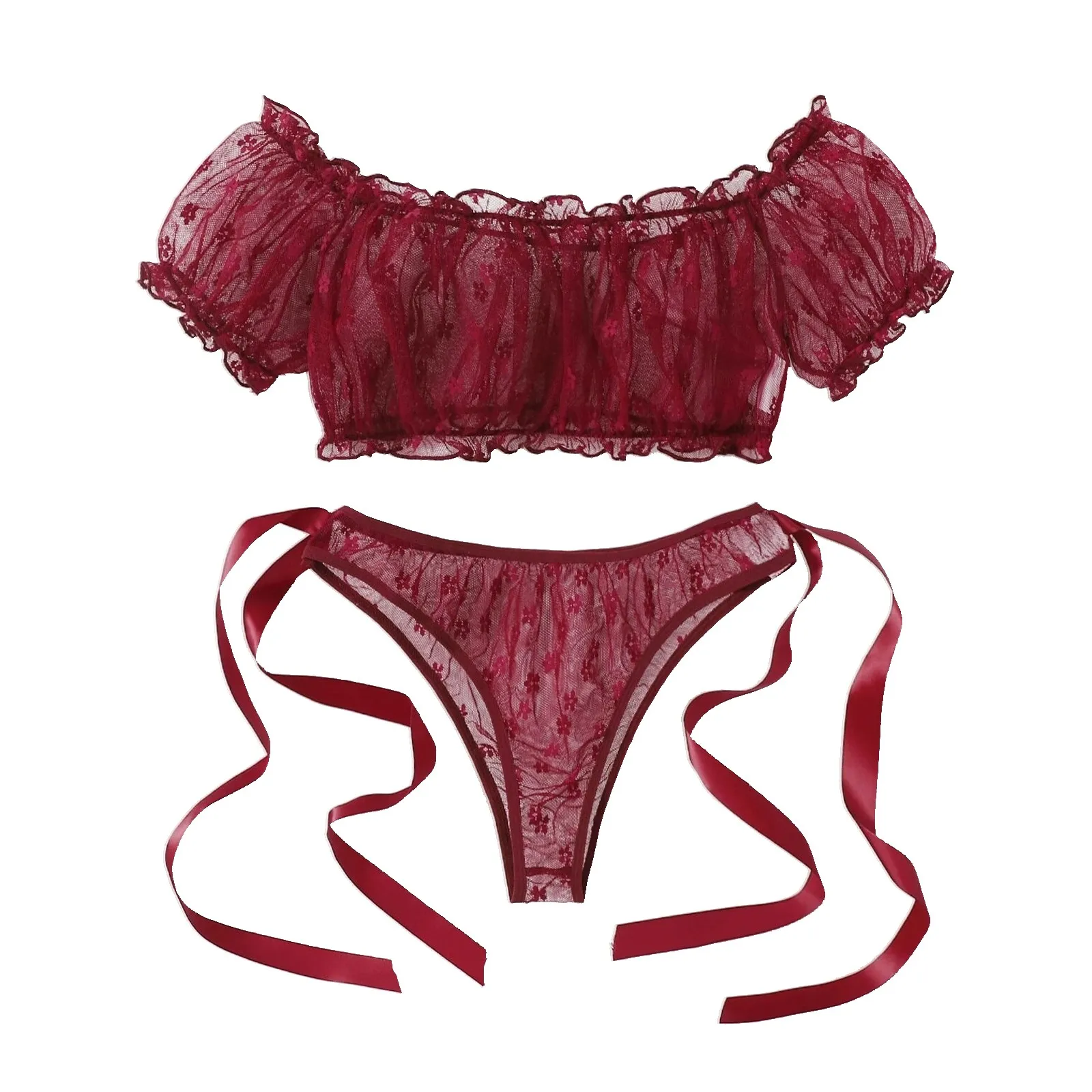 

Erotic Women Underwear Flowers Embroidery Sexy Lingerie Fashion Transparent Lace Sexy Sleepwear Female Comfortable Brief Sets