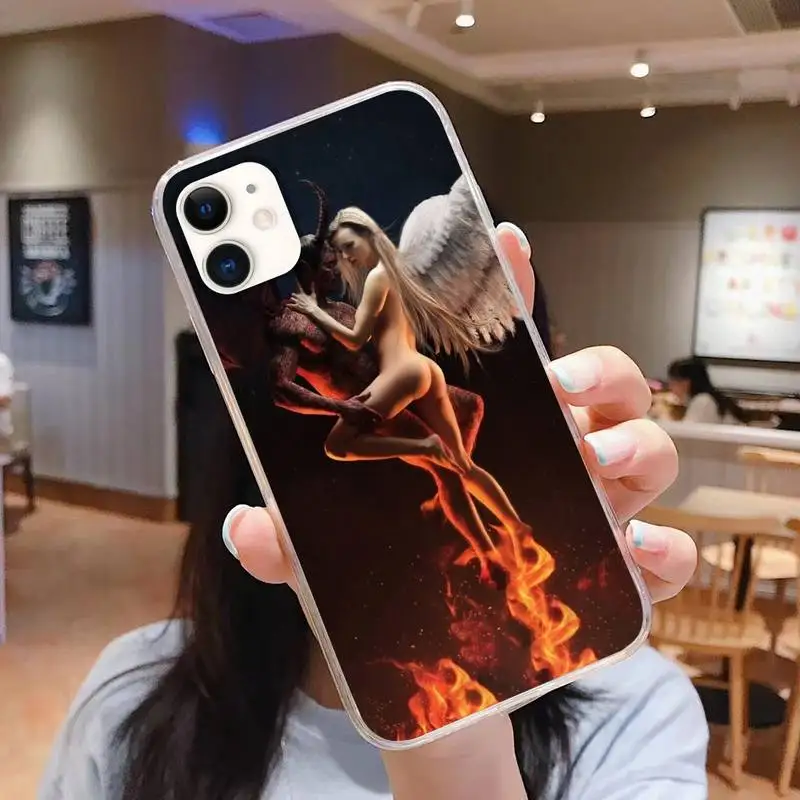 

Angel and devil wings Phone Case For iphone 5s 6 7 8 11 12 plus xsmax xr pro mini se Transparent Cover Fundas Coque