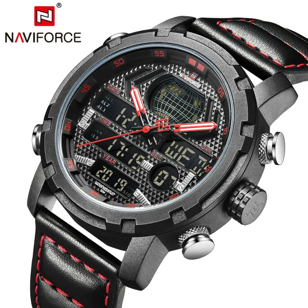 Часы наручные NAVIFORCE Мужские кварцевые спортивные аналоговые цифровые брендовые