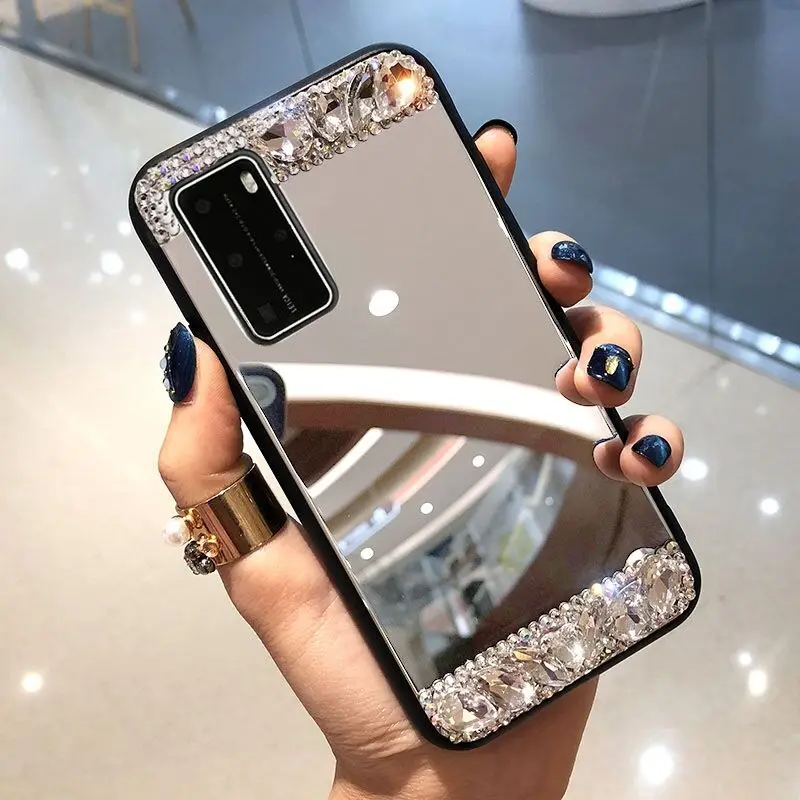 Зеркальный чехол со стразами для Samsung S10 Plus S21 S20 FE S9 S8 S7 Note 10 20 J4 J6 A7 - купить по