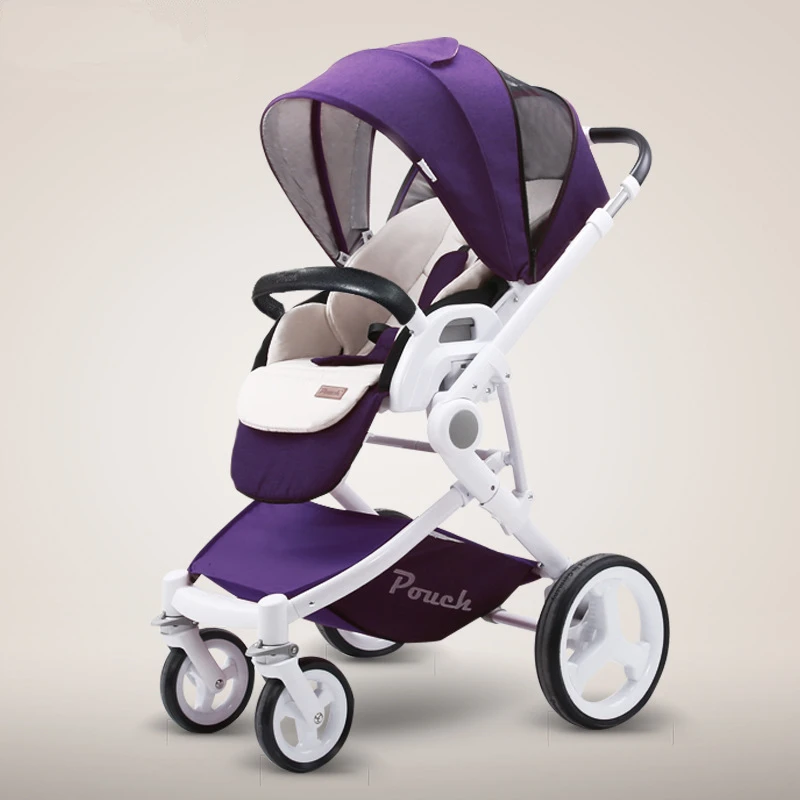 Purple Регулируемая Роскошная детская коляска, 3 в 1, портативная, с высоким ландшафтом, реверсивная коляска, Горячая мама, розовая прогулочная коляска, прогулочная коляска - Цвет: Purple