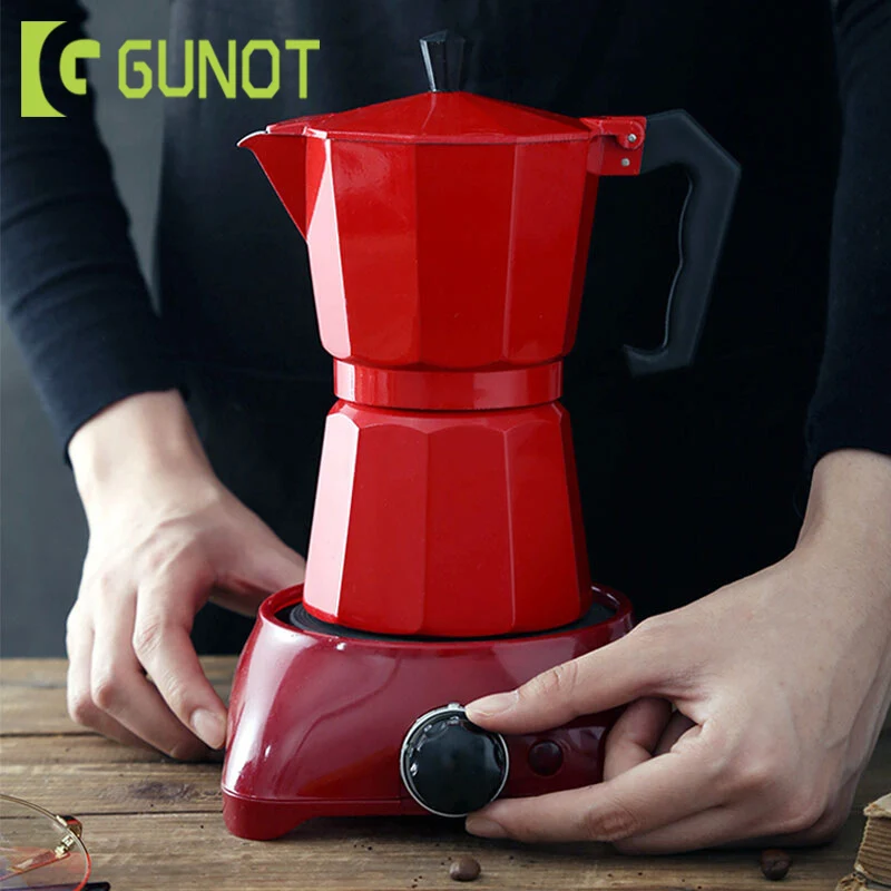 GUNOT алюминиевый чайник Moka, матовый текстурированный кофейник, обогреваемая Итальянская Кофеварка, чайник эспрессо, Перколятор, кухонные инструменты