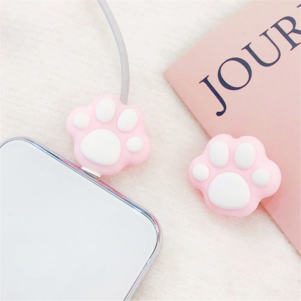 

For 2-3ps Cute Cat Paws Cable Winder Protector for Kawaii Pink Desktop Wire USB Cable Charger Cable Organizer Cord Protector