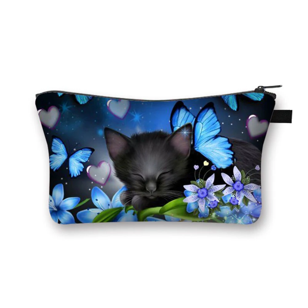 

Косметичка с принтом кошки/собаки, дорожная сумка на молнии с милым рисунком животного, для хранения туалетных принадлежностей