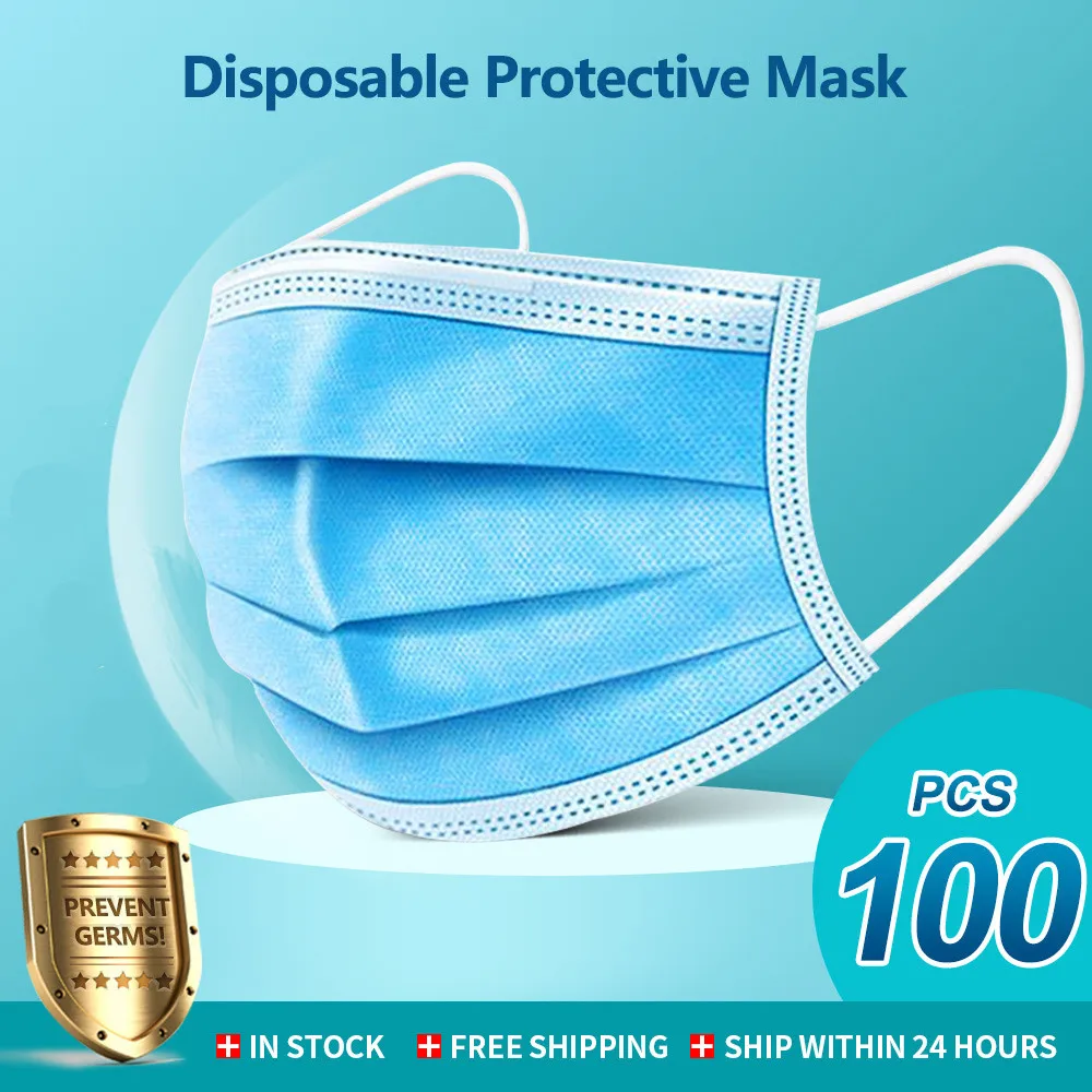 

Mouth Masks 3-layer Anti-Dust Disposable Mascarillas 50/100 Pcs Non Woven Meltblown Cloth Masks Elastic Ear Loop Face Mask