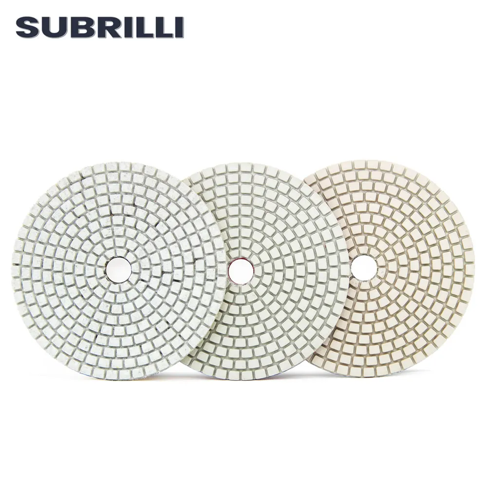 Алмазные полировальные диски SUBRILLI, 3 шага, 4 дюйма, колесо для сухого и влажного полировки гранита, мрамора, бетона, 100 мм, шлифовальный диск, абразивные прокладки