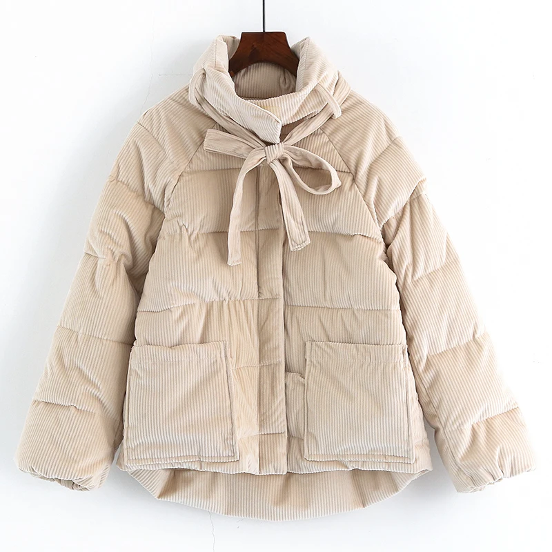 Вельветовая стеганая хлопковая куртка женская зимняя модная утепленная с