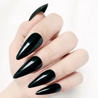24pcs long stiletto false nails shiny black artificial fake nails for design acrylic lady full finger tips manicure tool