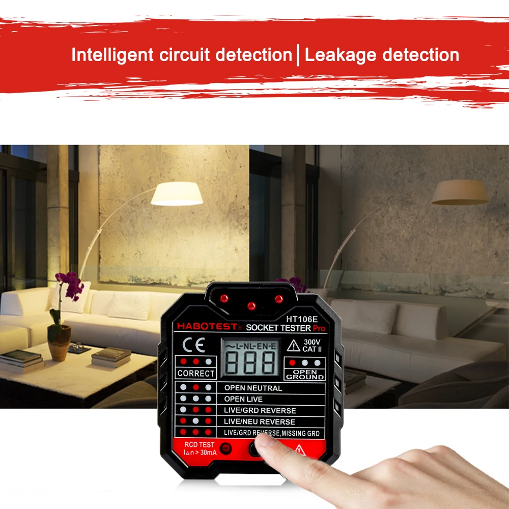 Тестер для розеток HT106 профессиональный детектор напряжения 30 мА вилка стандарта