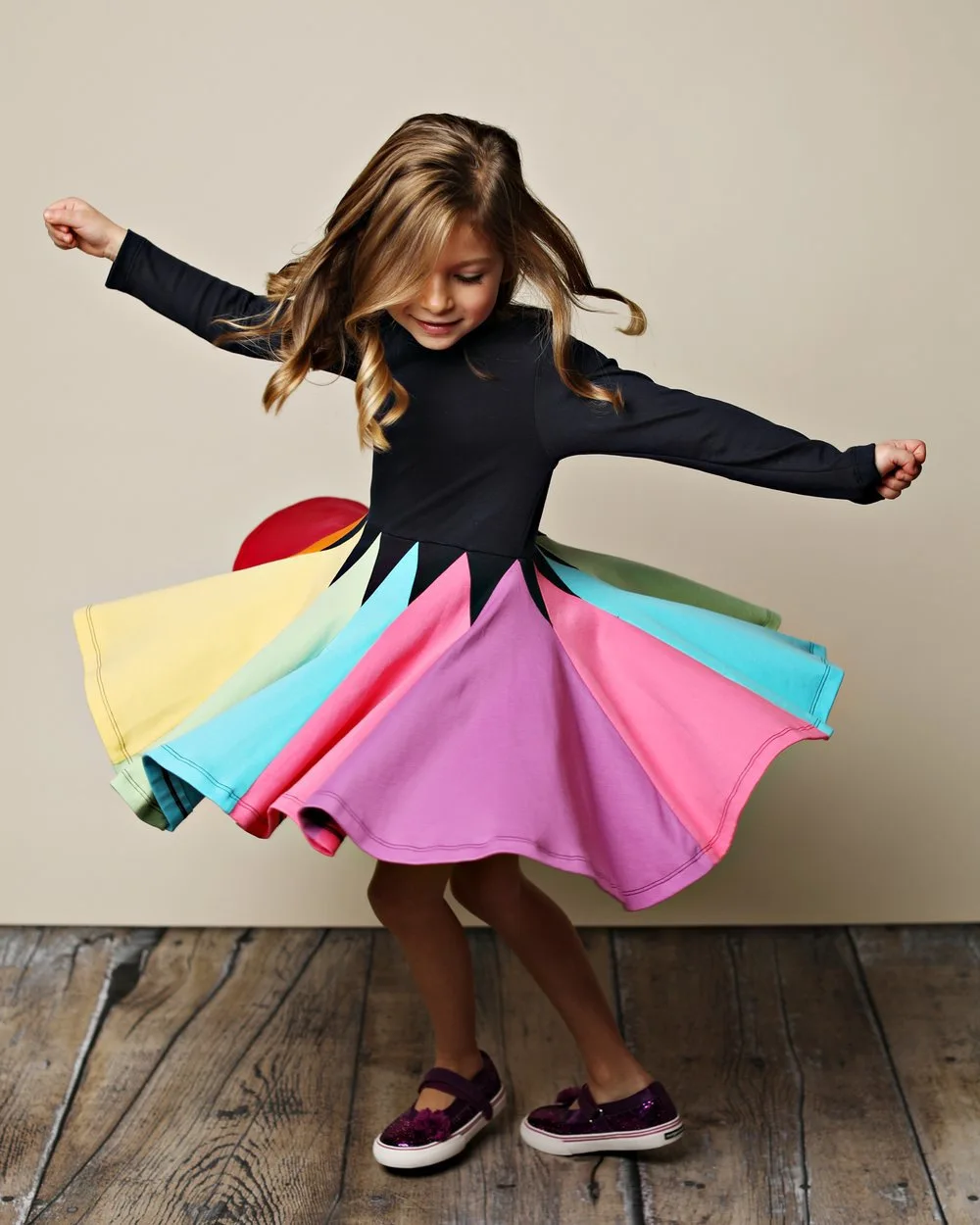 

2021 Fashion Kids Baby Girls Princess Dress Rainbow Swing Party Dresses A-Line Autumn Winter Long Sleeve Girl Dress Dance Clothe