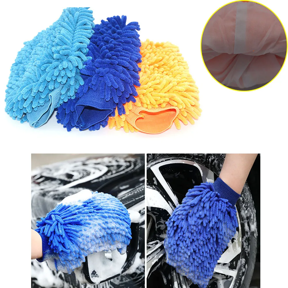 

Waterproof Car Wash Microfiber Chenille Gloves Thick Cleaning Mitt Wax Detailing Brush Auto Care Double-Faced Gloves Premium