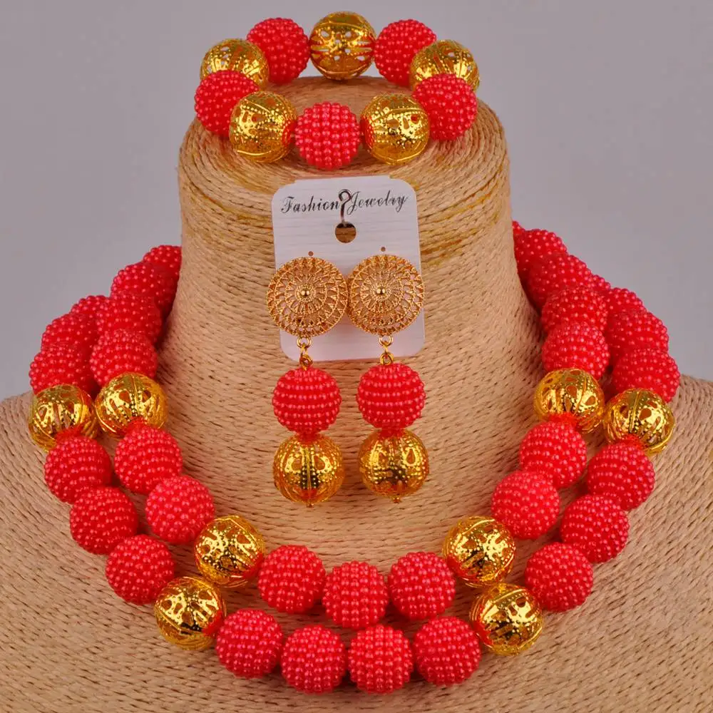 

New fashion ladies African handmade beaded Red suit, Nigeria wedding bridal jewelry, imitation pearl wedding jewelry set,XX-56