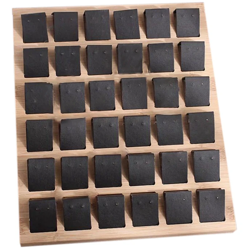 

Jewelry Display Box Hook Drop Ear Stud Earring 36 Pairs Storage Holder Open Show Case Bamboo Velvet for Home Store