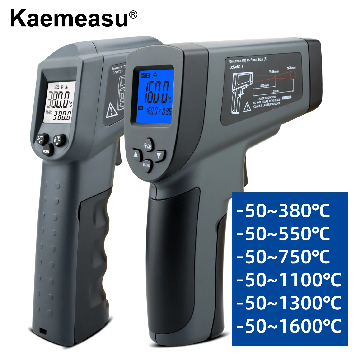 Цифровой инфракрасный термометр Kaemeasu, диапазон измерения-50 ~ 1600, Бесконтактный, безопасный, для приготовления пищи, промышленный электронный пистолет-термометр - изображение