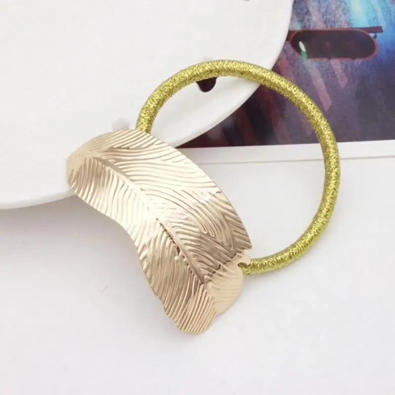 Модный Золотой Серебряный Женский листок резинка для волос Веревка повязка на