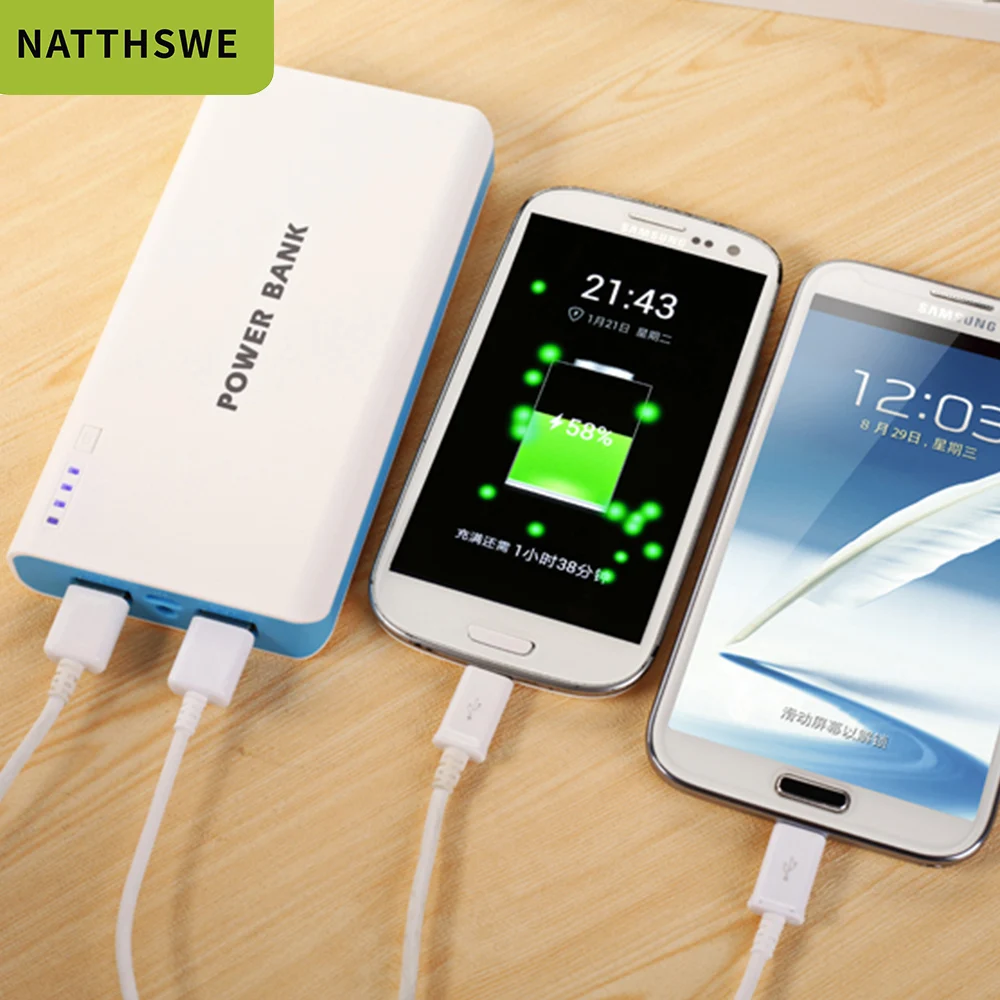 NATTHSWE 20000 mAh High Capacity Power Bank Portable External Battery Fast Charging for Mobile Phones with Dual USB Ports | Мобильные