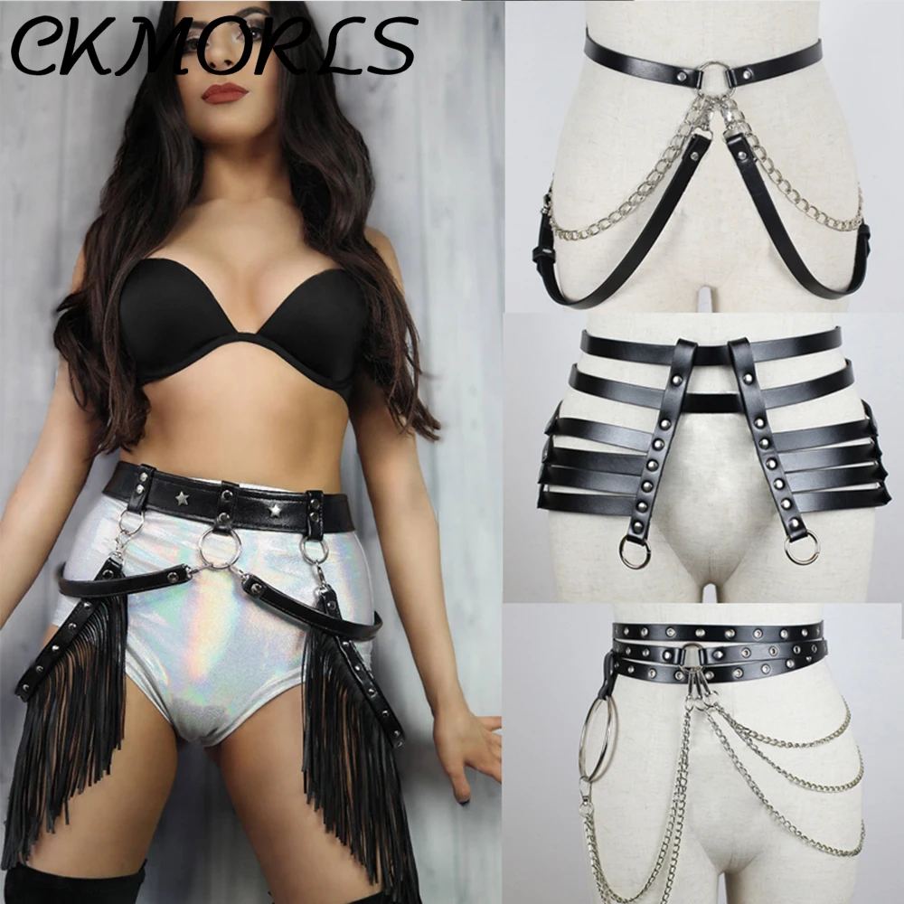 Женский широкий пояс с цепочкой CKMORLS в стиле Харадзюку панк готика ремень пряжкой