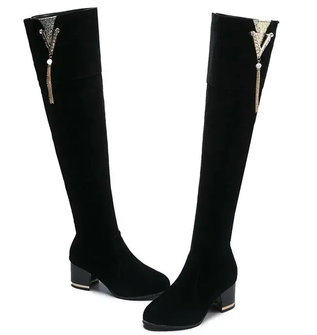 Привлекательные Зимние ботфорты женские зимние сапоги женская обувь на среднем