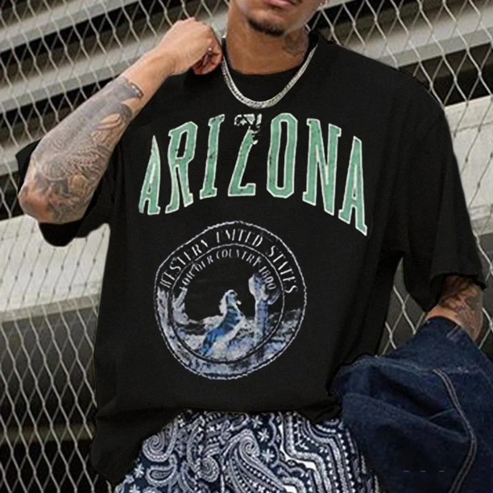 

Western Style T-shirt Spring Summer Fashion Hipster Loose Casual Simple Thin Printing Letter Round Neck Summer 2021